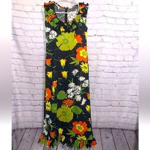 Vtg Leslie Fay Knits Floral Floor Length Dress Size Small/Med No Tag Hand Wash